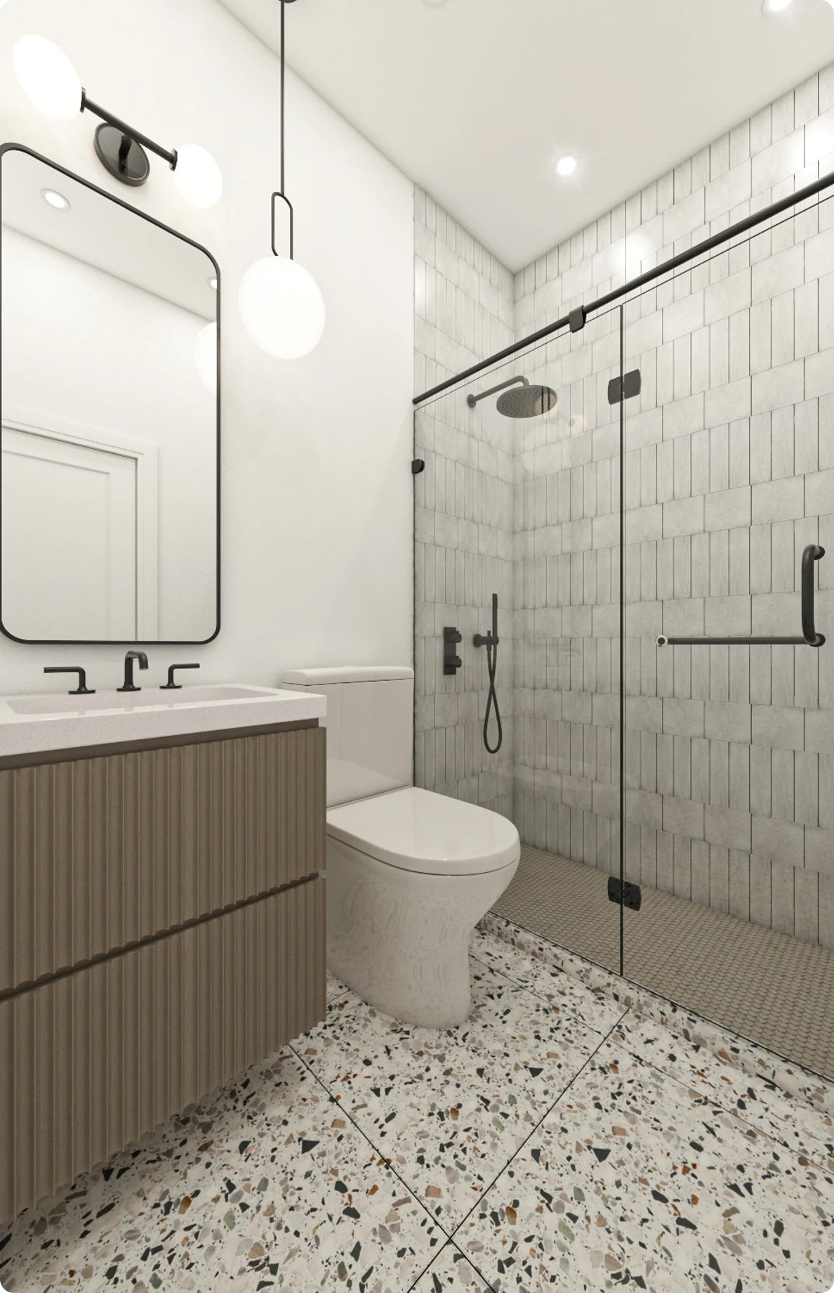 Modern bathroom with glass shower door