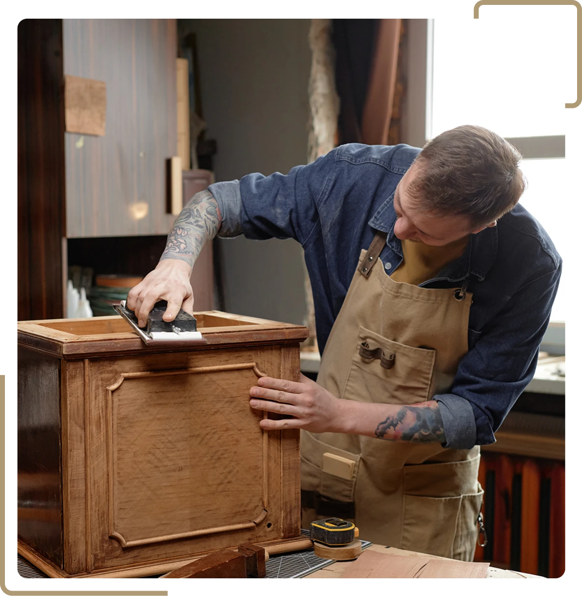 Artisan working on wood project