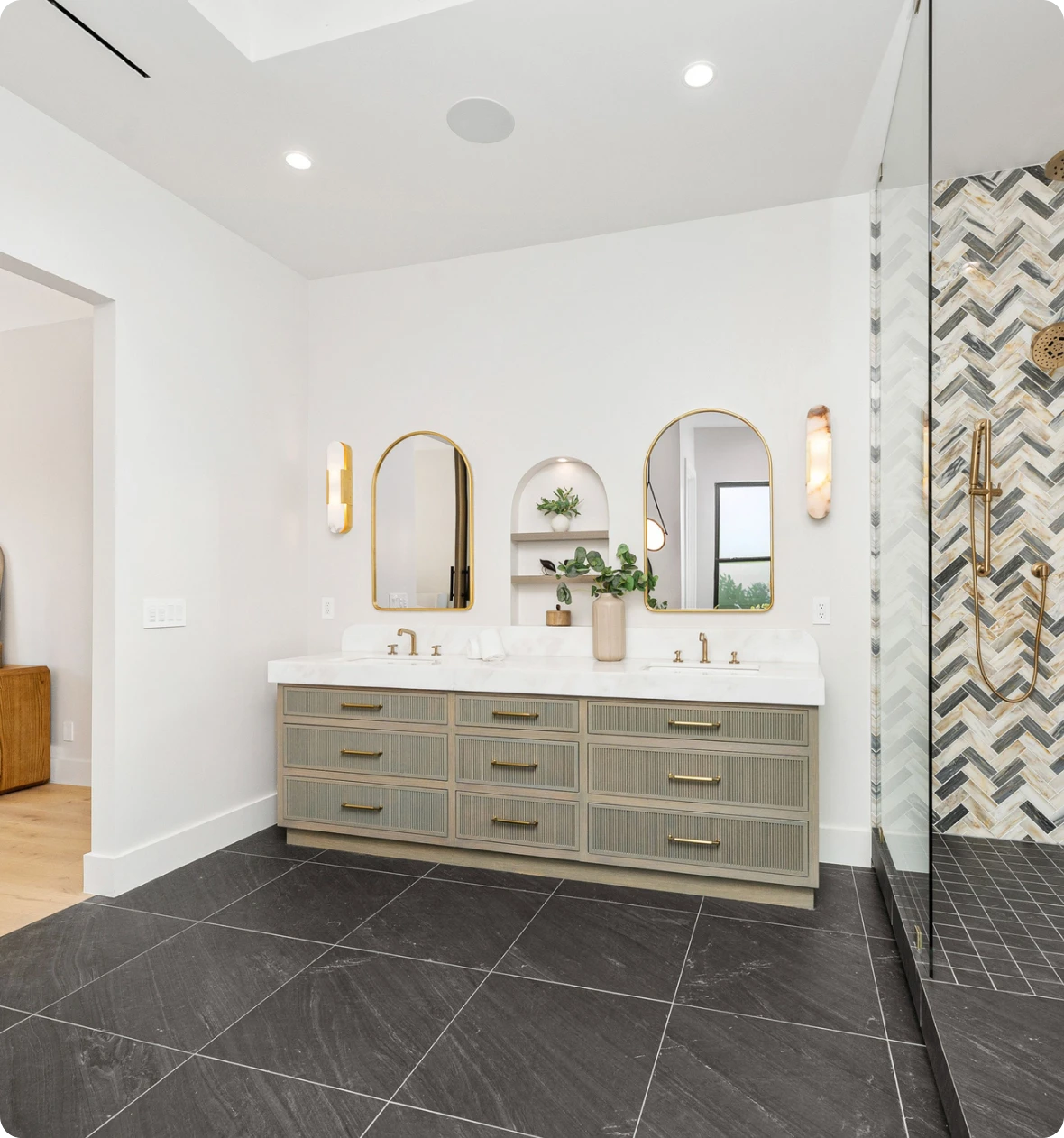 Contemporary bathroom featuring chic tile pattern