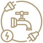 Water and electricity icons on black background